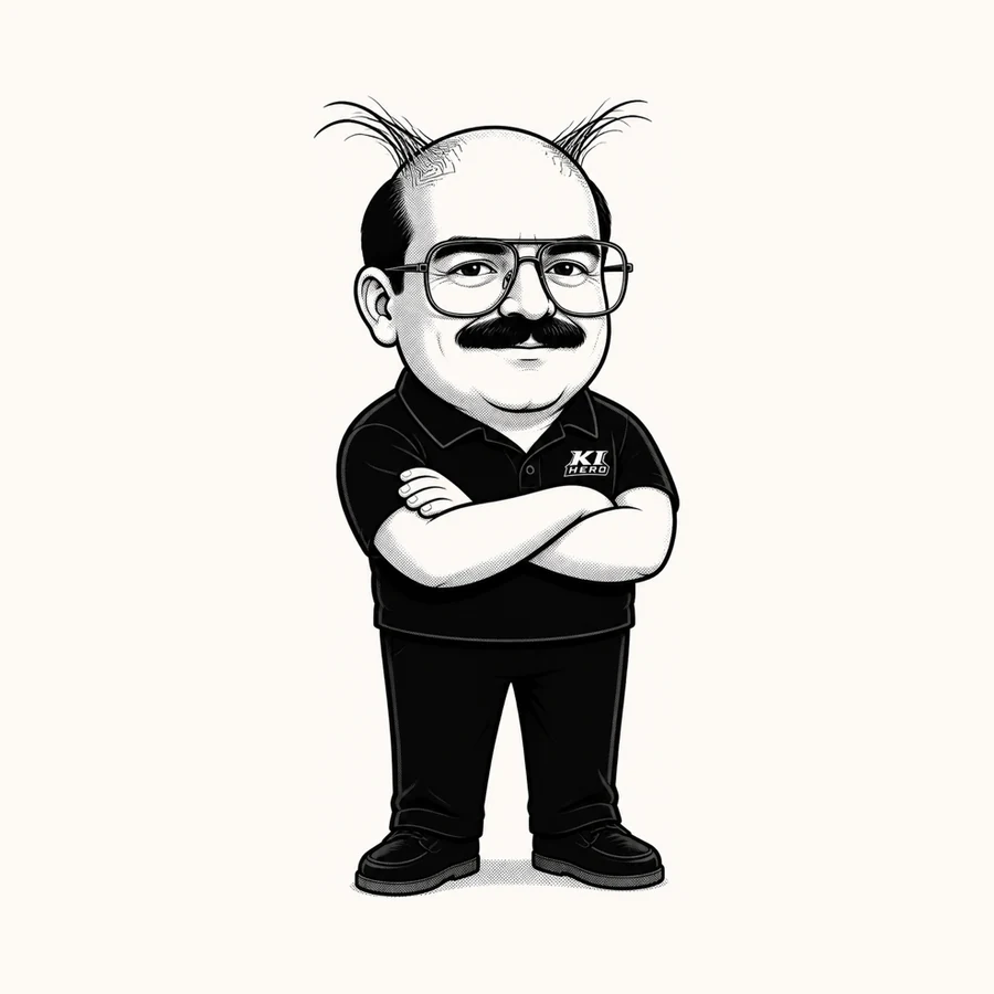 Siggi, Host des KI-Hero-Podcasts, Karikatur